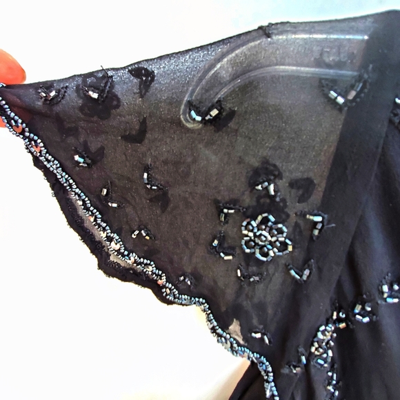 ♥️SOLD♥️Adrianna Papell Evening Wear Silk Bead Blk Blouse - Picture 9 of 13